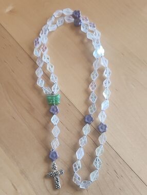 Hand crafted Rosary- hand knotted glass beads, tierracast cross